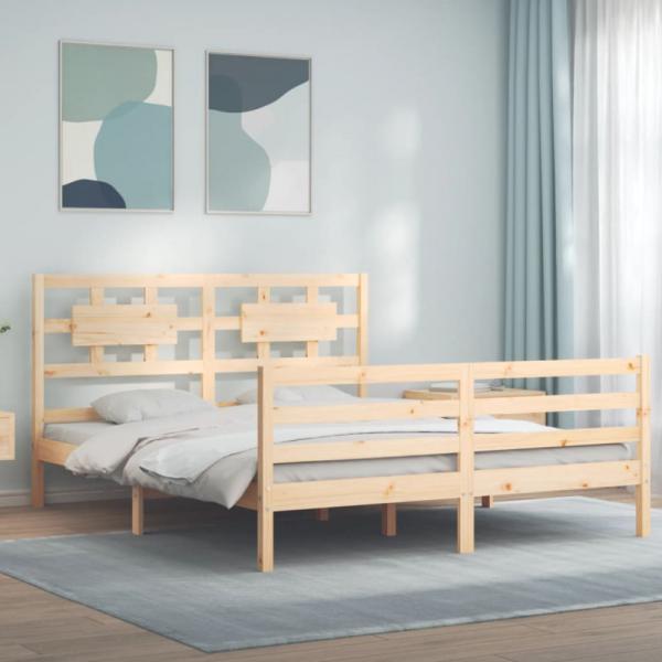 Massivholzbett mit Kopfteil 5FT King Size (Farbe: Braun)