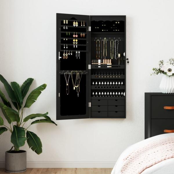 vidaXL Schmuckschrank mit Spiegel Wandmontage Schwarz 37,5x10x106 cm