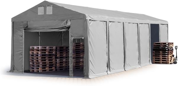 Lagerzelt 6x12 m Zelthalle Industriezelt mit 3m Seitenhöhe PVC Plane 850 N grau 100% wasserdicht Ganzjahreszelt mit Hochziehtor