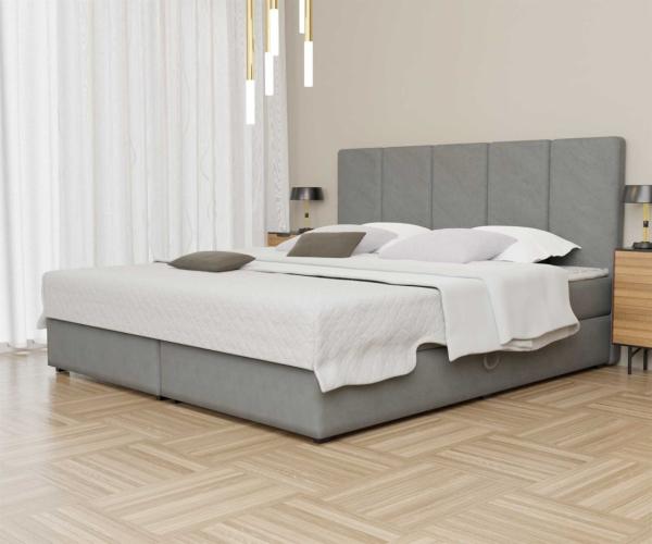 Boxspringbett Schlafzimmerbett ELICIO 120x220cm Stoff Grau inkl. Bettkasten