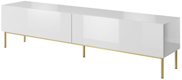 TV-Lowboard Slide 200 mit Untergestell (Farbe: Weiß / Weiß Hochglanz + Gold)