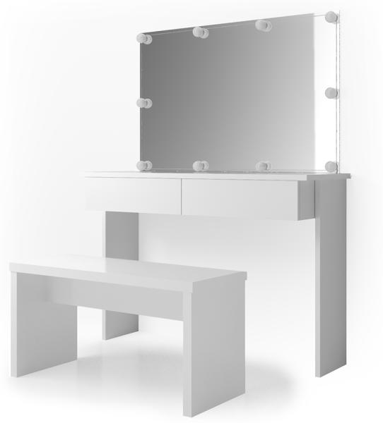 Vicco 'Azur' Schminktisch, Weiß Hochglanz, inkl. Sitzbank, Spiegel und LED-Lichterkette