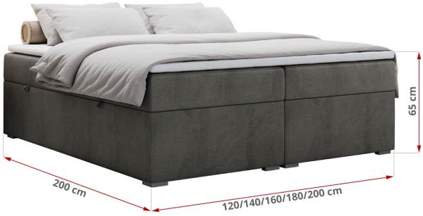 Boxspringbett - Doppelbett mit Multipocket-Matratze - BESS -200x200 - Dunkelgrau Velours - H4 Bild 5