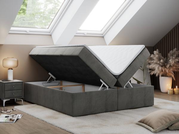 Boxspringbett - Doppelbett mit Multipocket-Matratze - BESS -200x200 - Dunkelgrau Velours - H4 Bild 2