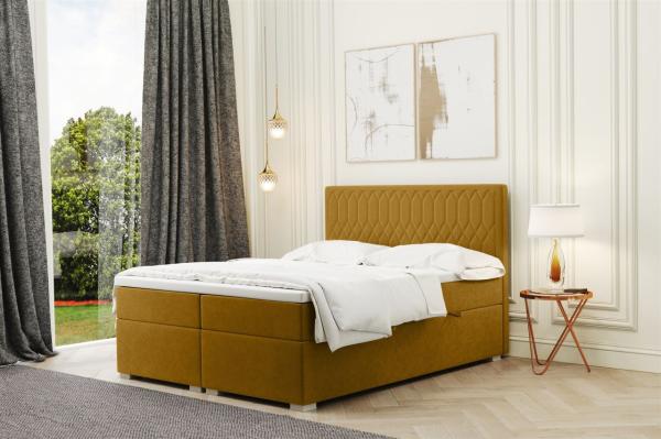 Boxspringbett Schlafzimmerbett DUSTY 140x200cm in Stoff Riviera Goldgelb