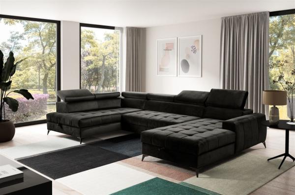 Wohnlandschaft Schlafsofa AGNESA Stoff Salvador Schwarz Ottomane Rechts