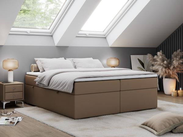 Boxspringbett - Doppelbett mit Multipocket-Matratze - BESS -140x200 - Braun Kunstleder - H3