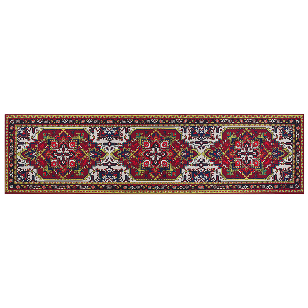 Teppich rot 80 x 300 cm orientalisches Muster Kurzflor COLACHEL
