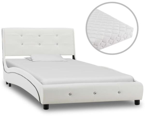 vidaXL Bett mit Matratze Kunstleder - mit Steinchen Weiß 90 x 200 cm Schaumstoff