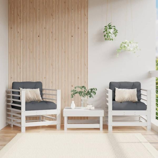 vidaXL Gartenstühle mit Kissen 2 Stk. Weiß Massivholz Kiefer