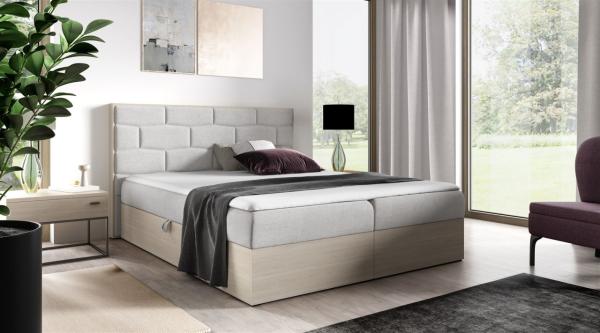 Boxspringbett Bett BEILA 180x200cm Nordic Teak Stoff Hellgrau inkl. Bettkasten