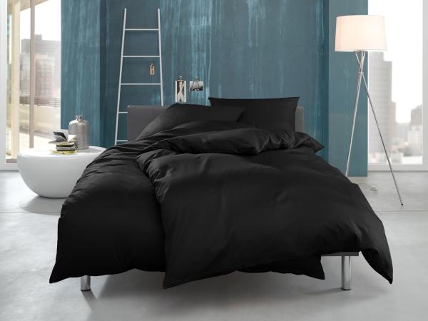 Mako Interlock Jersey Bettwäsche "Ina" uni/einfarbig schwarz Garnitur 155x220 + 80x80 von Bettwaesche-mit-Stil