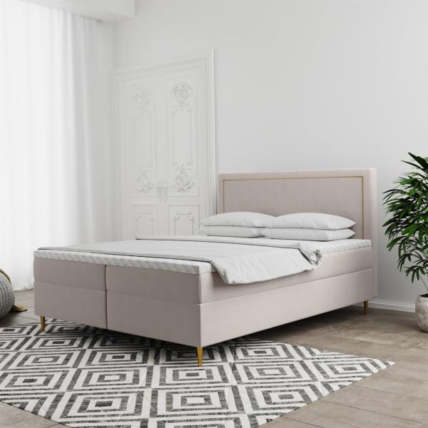 Boxspringbett Schlafzimmerbett LUCIEN 160x220cm in Stoff Soro Beige