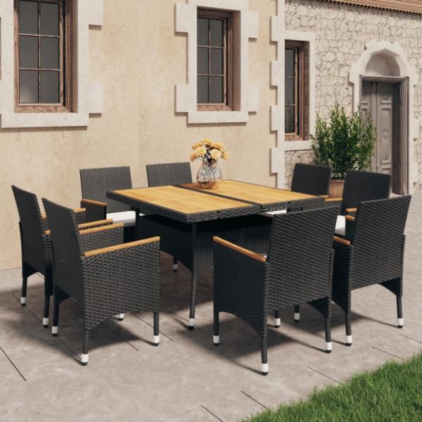 vidaXL 9-tlg. Garten-Essgruppe Poly-Rattan und Massivholz Schwarz