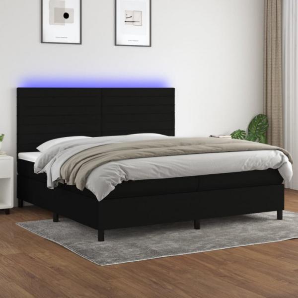 Boxspringbett mit Matratze & LED Stoff Schwarz 200 x 200 cm, Härtegrad: H2 [3134983]