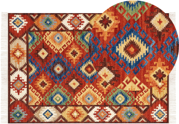 Kelim Teppich Wolle mehrfarbig 160 x 230 cm orientalisches Muster Kurzflor ZOVUNI