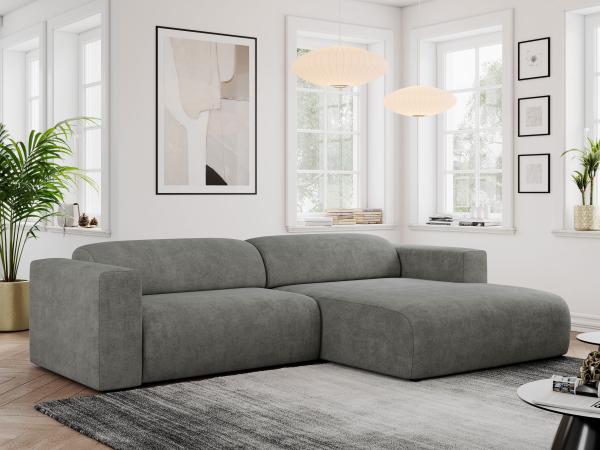 Ecksofa PASADENA, freistehendes Ecksofa, breite Armlehnen, Federsitz - rechts - Grau Stoff