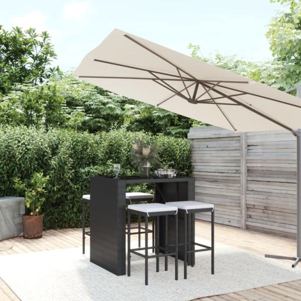 vidaXL 5-tlg. Gartenbar-Set mit Kissen Schwarz Poly Rattan