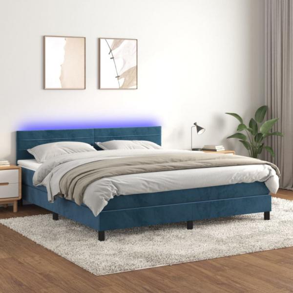 Boxspringbett mit Matratze & LED Dunkelblau 160x200 cm Samt (Farbe: Blau)