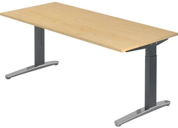 'XB19' Schreibtisch, C-Fuß, poliert, 180x80cm, Ahorn / Graphit