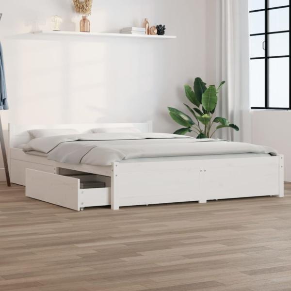 Bett mit Schubladen Weiß 135x190 cm 4FT6 Double