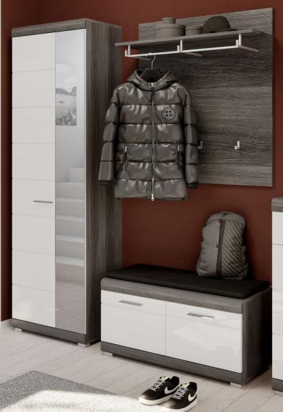 Garderobe Set Scout in weiß Hochglanz und Rauchsilber grau 3-tlg