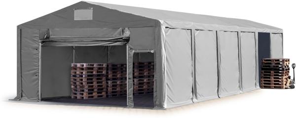 Lagerzelt 8x12 m Zelthalle Industriezelt mit 3m Seitenhöhe PVC Plane 850 N grau 100% wasserdicht Ganzjahreszelt mit Hochziehtor