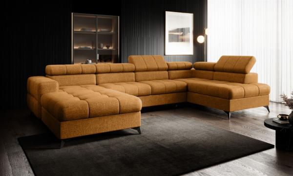 Wohnlandschaft U-Form Schlafsofa SPARKS Stoff Infinity Amber Ottomane Links