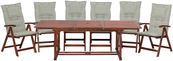 Gartenmöbel Set Akazienholz 6-Sitzer rechteckig Auflagen grau-beige TOSCANA