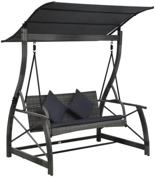 vidaXL Hollywoodschaukel 3-Sitzer mit Dach Poly Rattan Grau