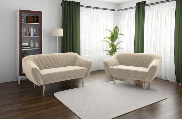 Couchgarnitur zum Wohnzimmer, Sofa-Set - Sofa MIA - 3 2 - Beige Velours