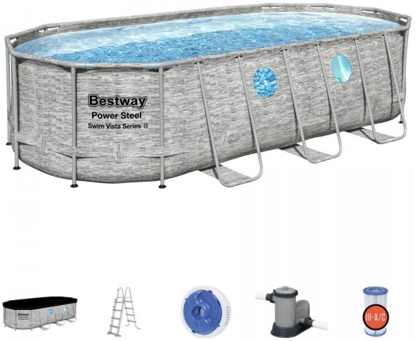 BESTWAY 56716 Power Steel Vista Pool Swimmingpool Rattan Zubehör 549x274x122cm