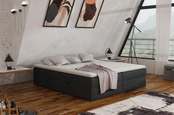 Boxspringbett Schlafzimmerbett ANTONY 140x200cm Stoff Schwarz inkl. Bettkasten