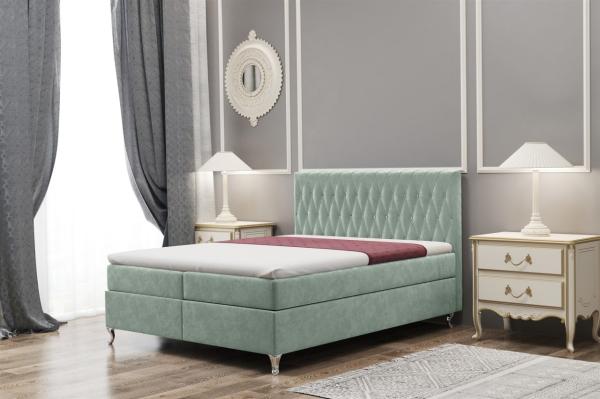 Boxspringbett Schlafzimmerbett ESME 200x220cm in Stoff Riviera Mint