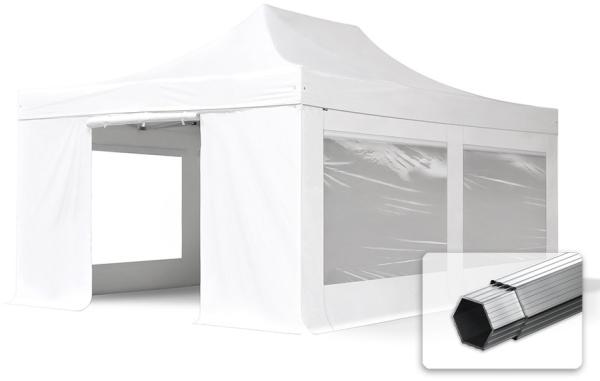 4x6 m Faltpavillon PROFESSIONAL Alu 50mm, Seitenteile mit Panoramafenstern, weiß