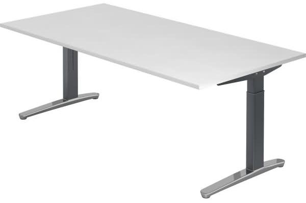 'XB2E' Schreibtisch C-Fuß poliert 200x100cm Weiß Graphit