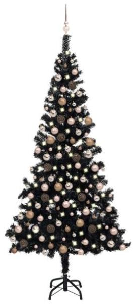 vidaXL Künstlicher Weihnachtsbaum mit LEDs & Kugeln Schwarz 240cm PVC, Mit Beleuchtung [3077592]