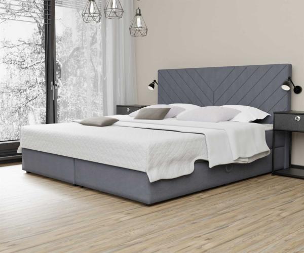 Boxspringbett Schlafzimmerbett BELCORA 180x220cm Stoff Steel inkl. Bettkasten