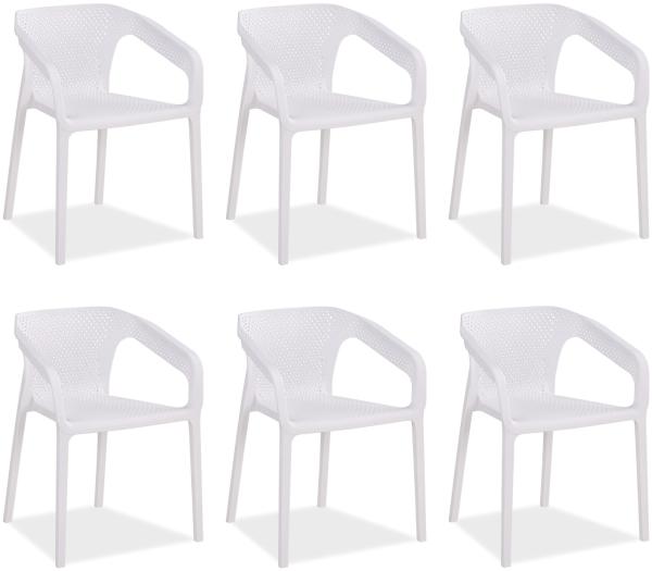 Gartenstuhl mit Armlehnen 6er Set Gartensessel Weiß Stühle Kunststoff Stapelstühle Balkonstuhl Outdoor-Stuhl