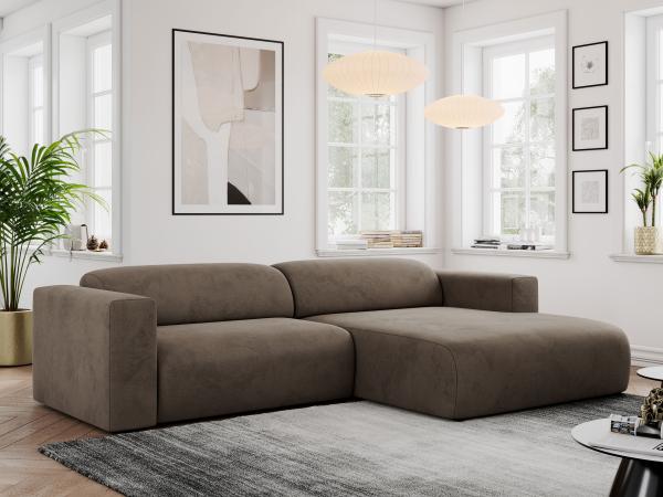 Ecksofa PASADENA, freistehendes Ecksofa, breite Armlehnen, Federsitz - rechts - Braun Velours