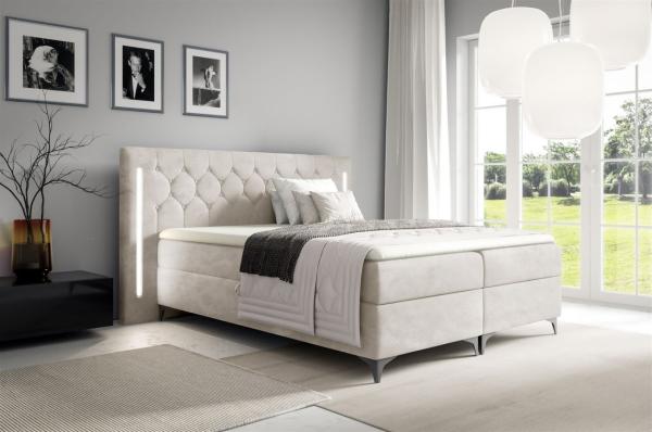 Boxspringbett Schlafzimmerbett ELODIE 160x200cm Creme inkl. Ambiente-LED