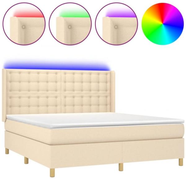 vidaXL Boxspringbett mit Matratze & LED Creme 160x200 cm Stoff