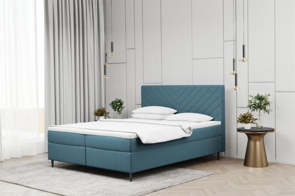 Boxspringbett Schlafzimmerbett BONITA 160x220cm in Stoff Matt Velvet Blaugrau