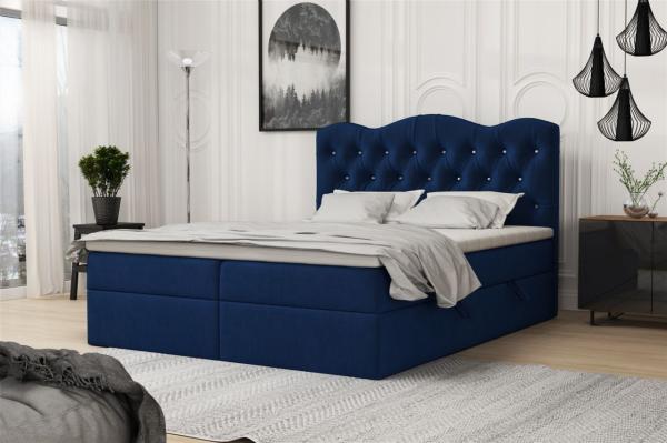 Boxspringbett Schlafzimmerbett LODOS 180x200cm Stoff Riviera Blau