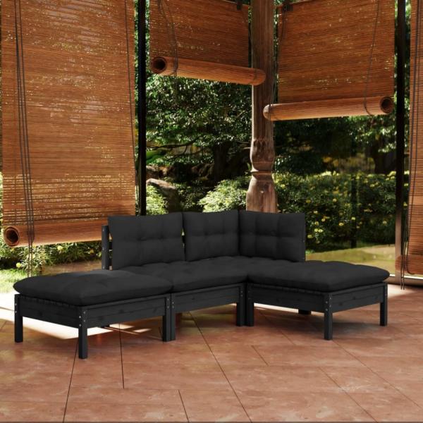 4-tlg. Garten-Lounge-Set mit Kissen Kiefer Massivholz