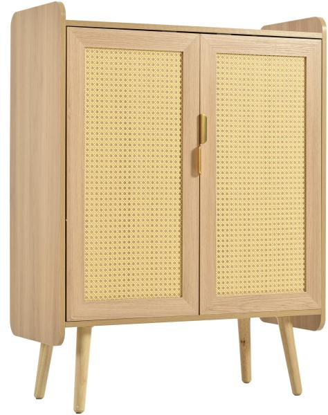 Merax Sideboard Kommode mit 2 Türen, verstellbaren Regalböden und geflochtenem Rattan - Maße: B80/T35/H105,5 cm