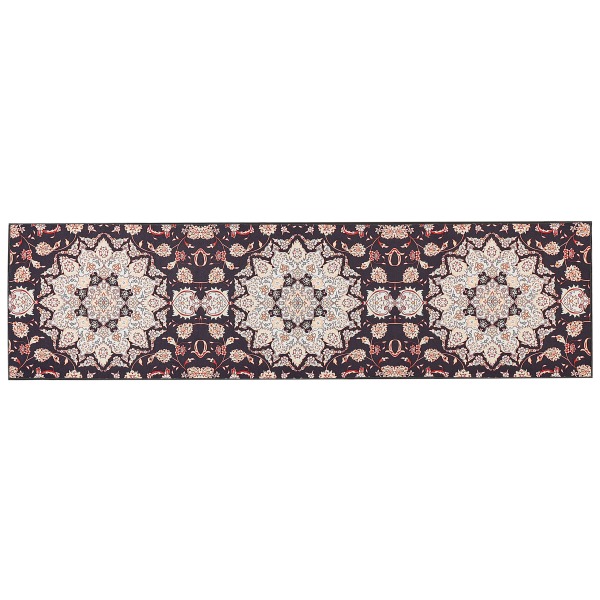 Teppich schwarz beige 80 x 300 cm orientalisches Muster Kurzflor ARITAS