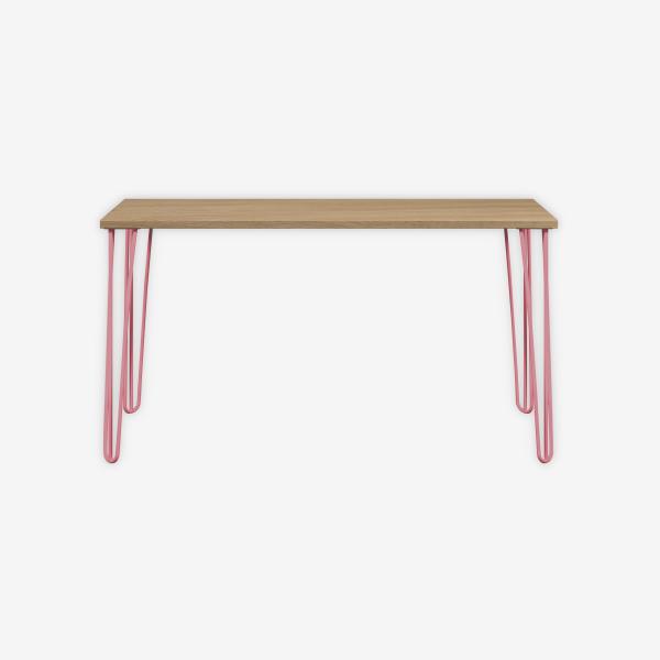 MultiDesk, 4 Stahlfüße, Dekor natürliche Eiche, Farbe Pink, Maße: H 740 x B 1400 x T 600 mm