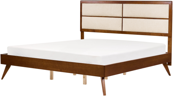 Bett dunkler Holzfarbton hellbeige Lattenrost 180 x 200 cm POISSY