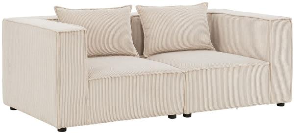 Juskys modulares Sofa Domas S - Couch für Wohnzimmer - 2 Sitzer mit Armlehnen & Kissen - 130 kg belastbar pro Sitz - Möbel Garnitur Cord Beige